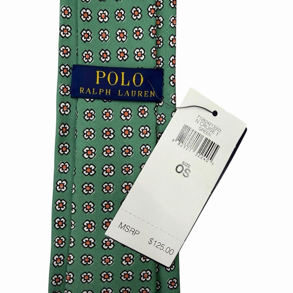 Polo Ralph Lauren NEW Mens Tie Floral Green Silk Hand Made in Italy 3 1/8" 58.5"